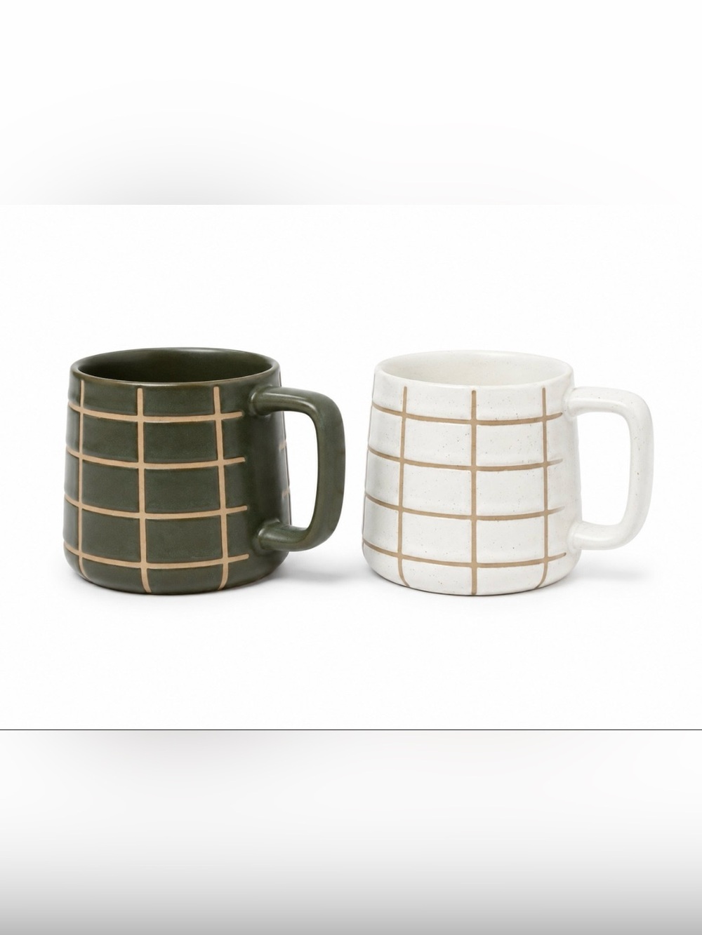 Hearth & Hand **SET OF 2**  13oz Grid Reactive Glaze Stoneware Mug Cream & Green